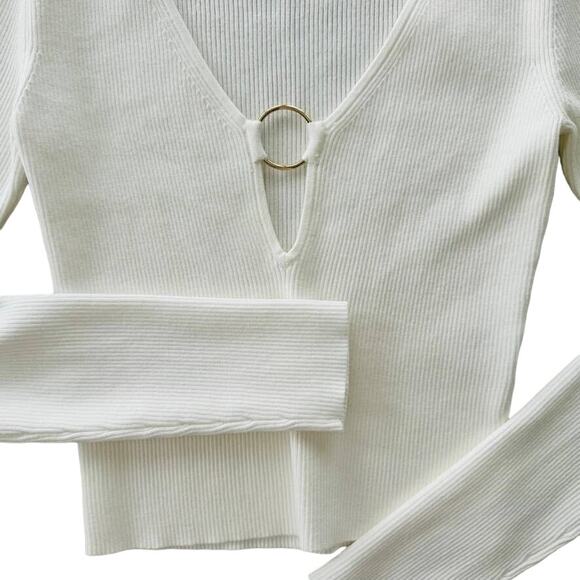Intermix Private Label Henrietta Ring Ribbed Top Cream Size Small NEW - Picture 4 of 5